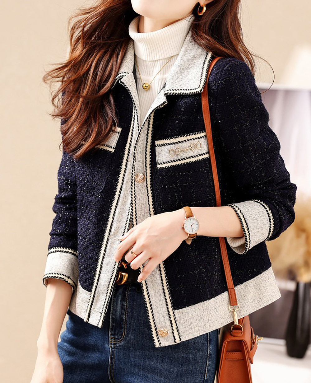 優雅拼色小香風外套