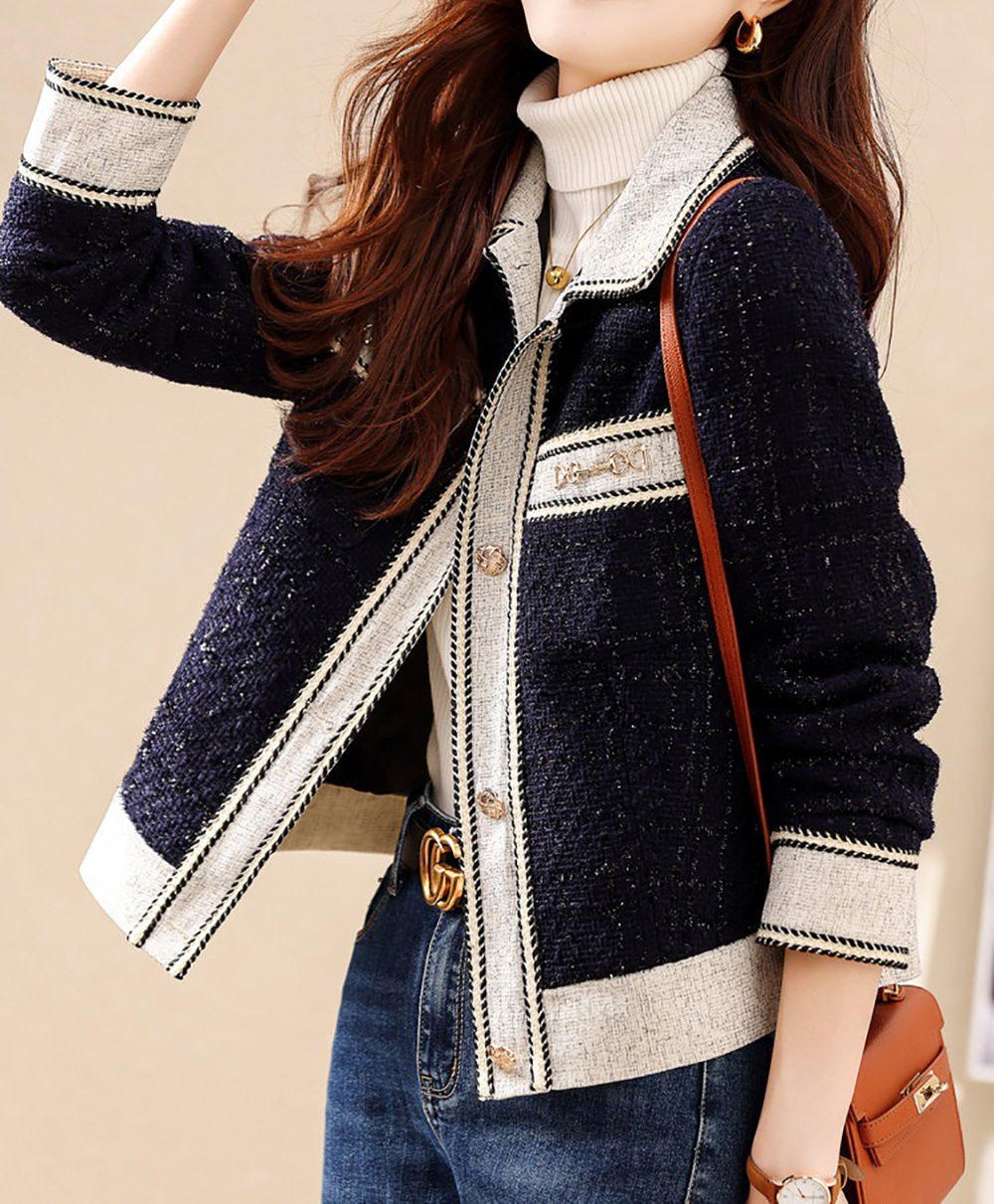 優雅拼色小香風外套