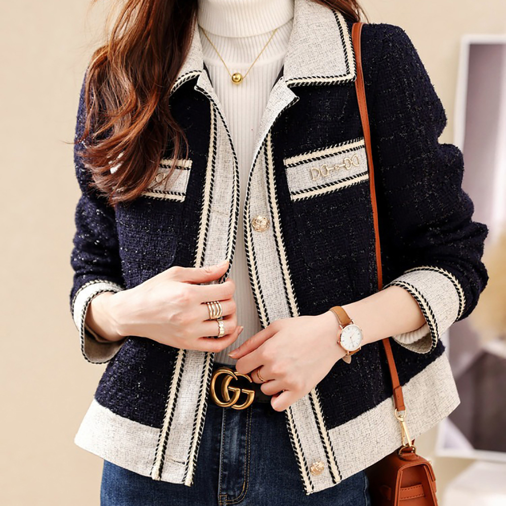 優雅拼色小香風外套