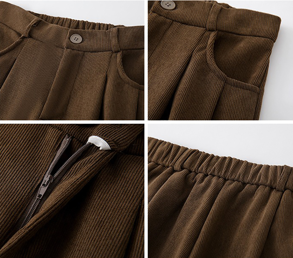 鬆緊高腰燈芯絨寬褲