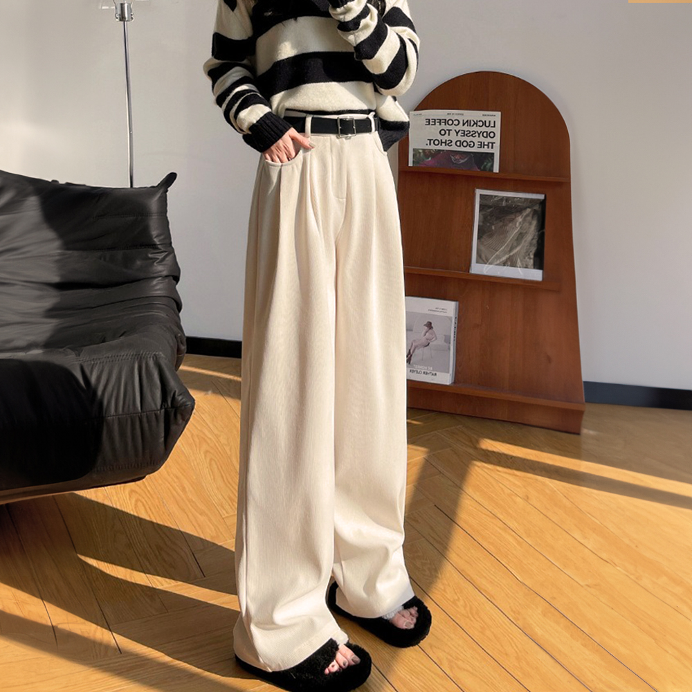 鬆緊高腰燈芯絨寬褲