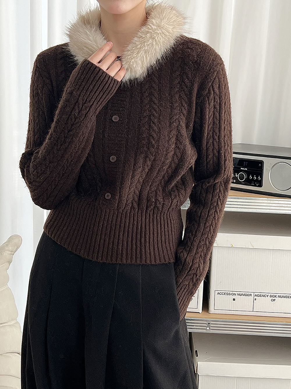 氛圍感毛領針織上衣