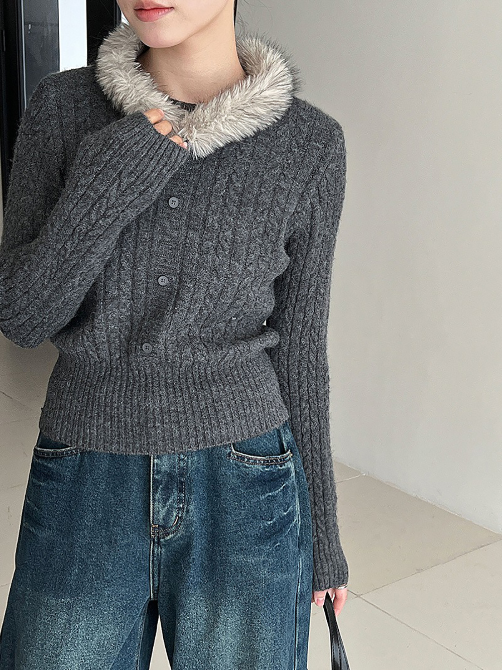 氛圍感毛領針織上衣