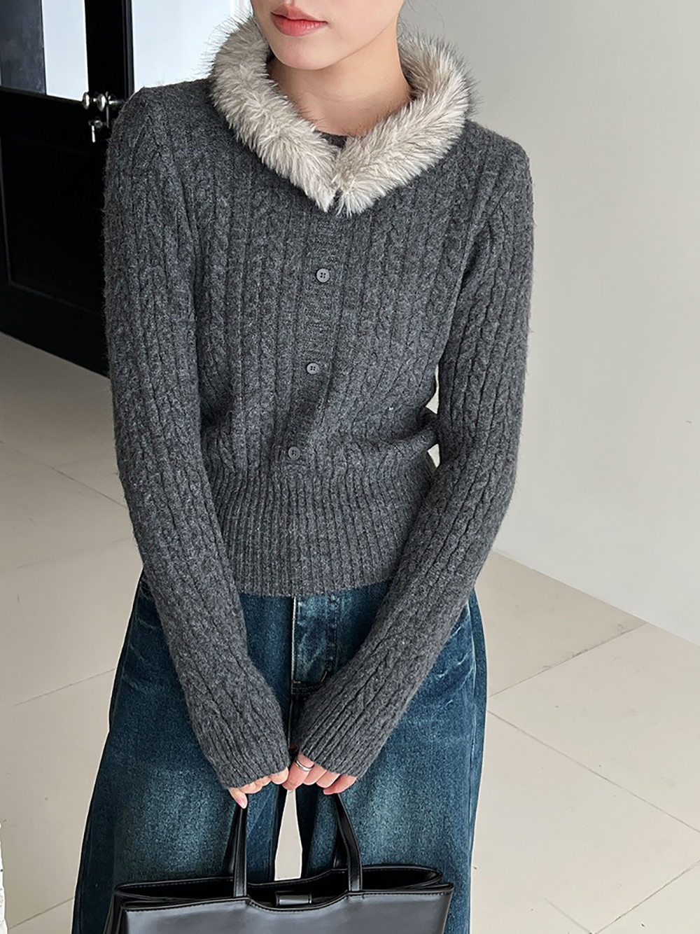 氛圍感毛領針織上衣