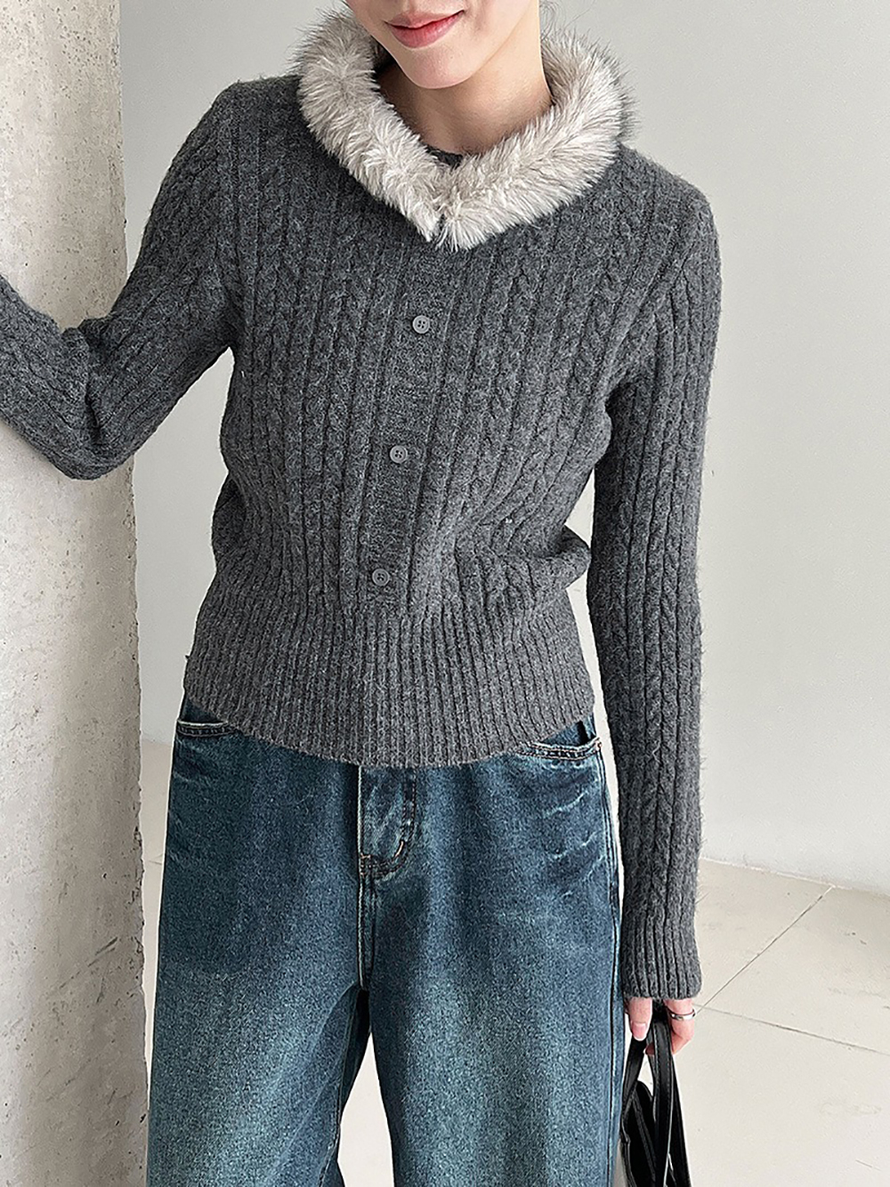 氛圍感毛領針織上衣