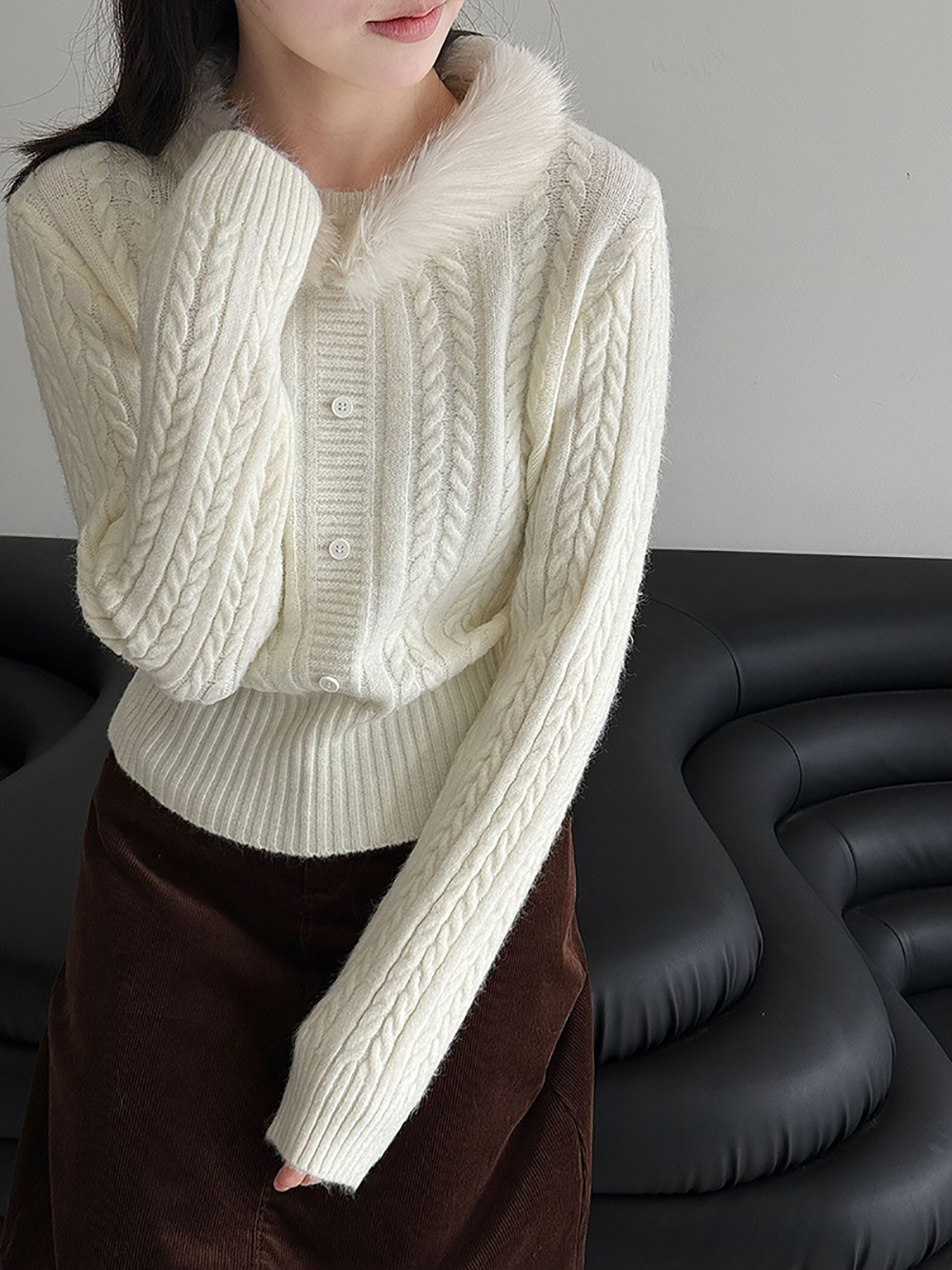 氛圍感毛領針織上衣