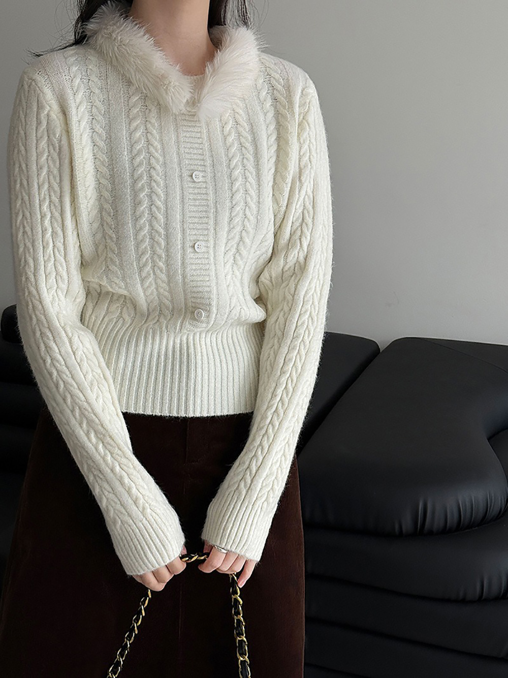 氛圍感毛領針織上衣