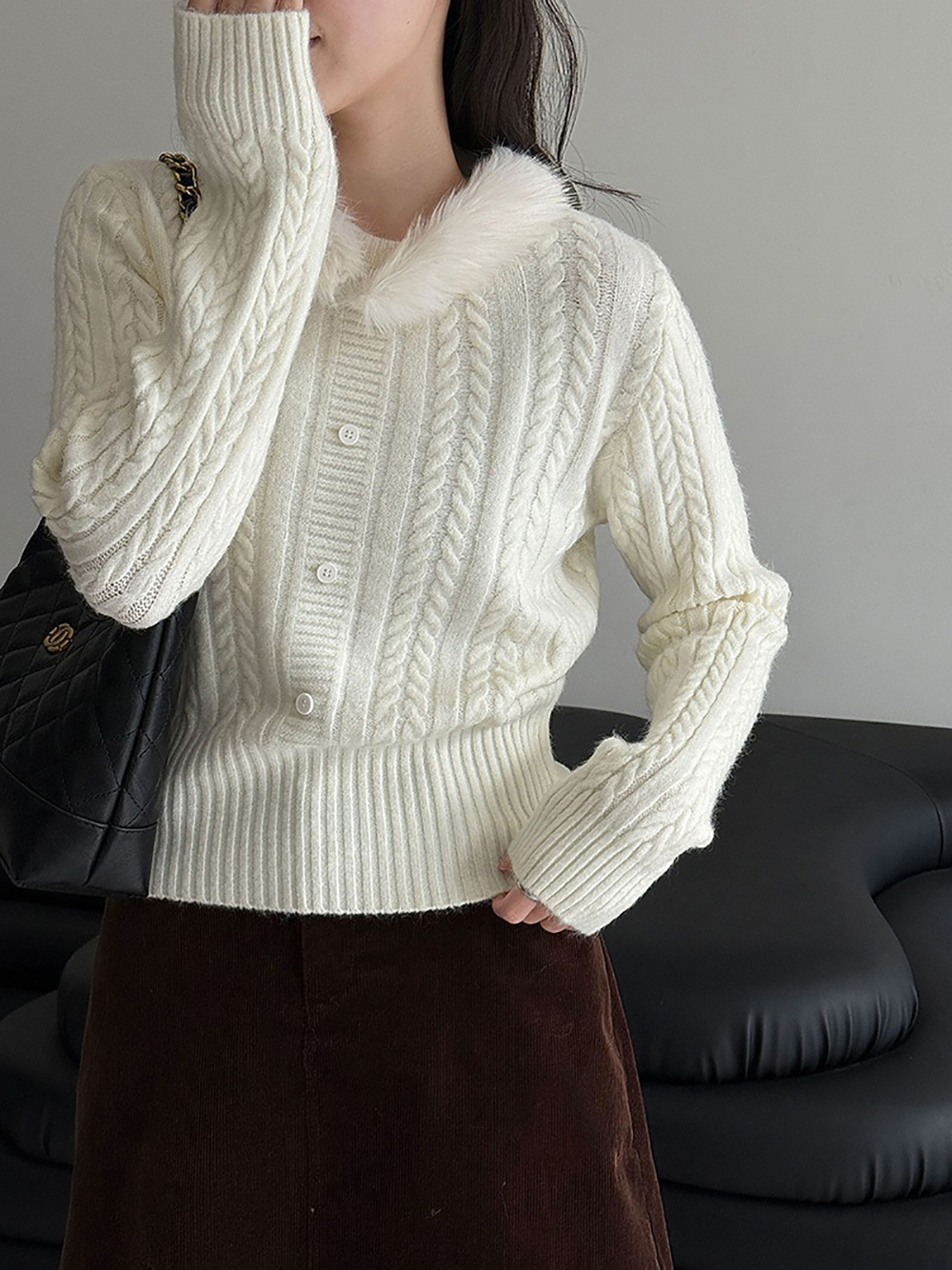 氛圍感毛領針織上衣