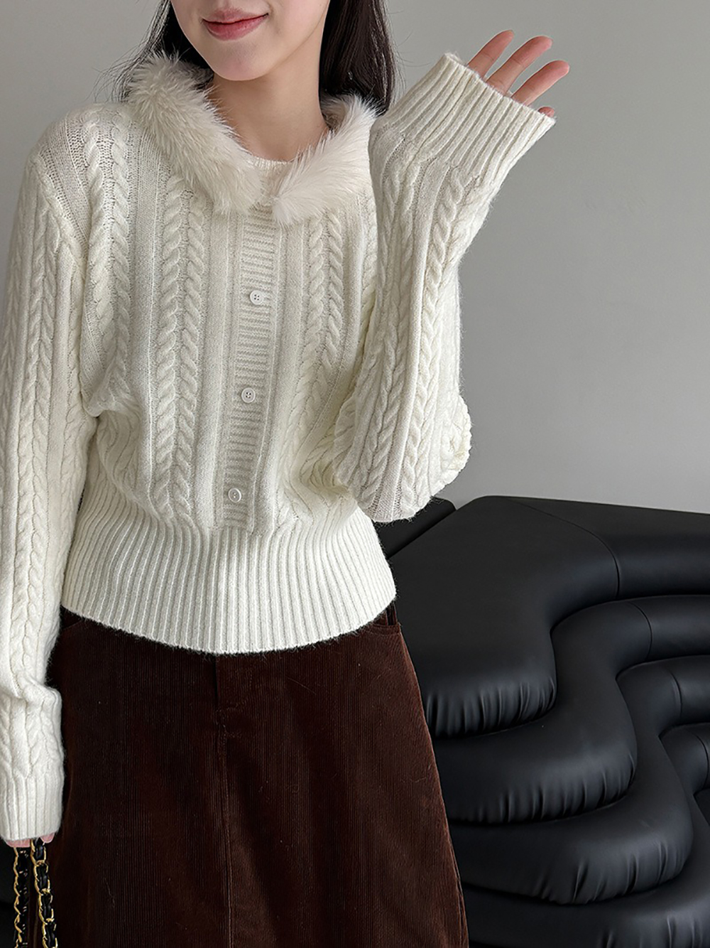 氛圍感毛領針織上衣