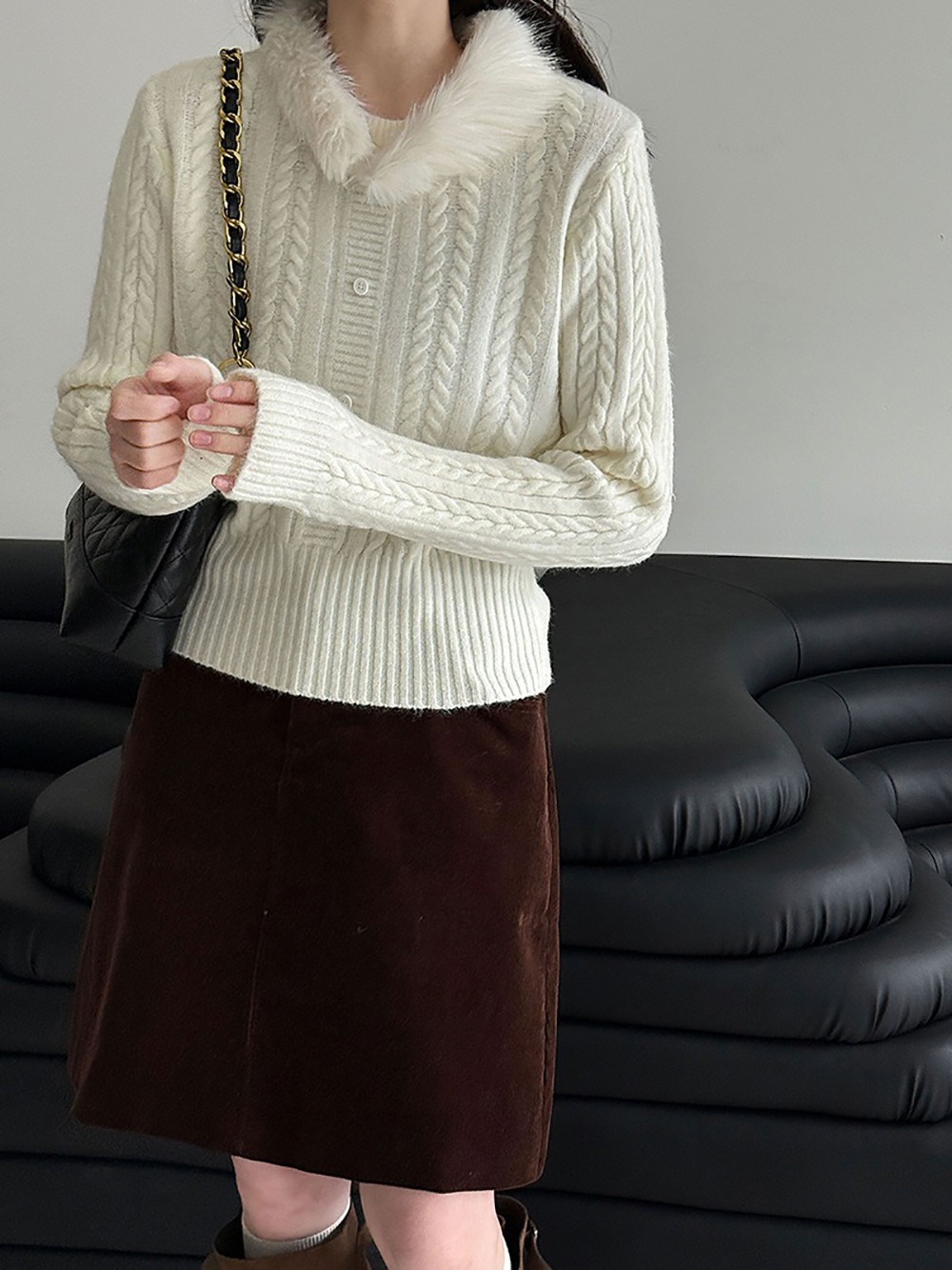 氛圍感毛領針織上衣