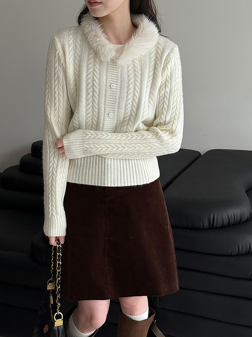 氛圍感毛領針織上衣