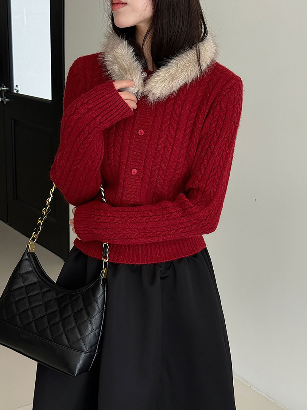 氛圍感毛領針織上衣