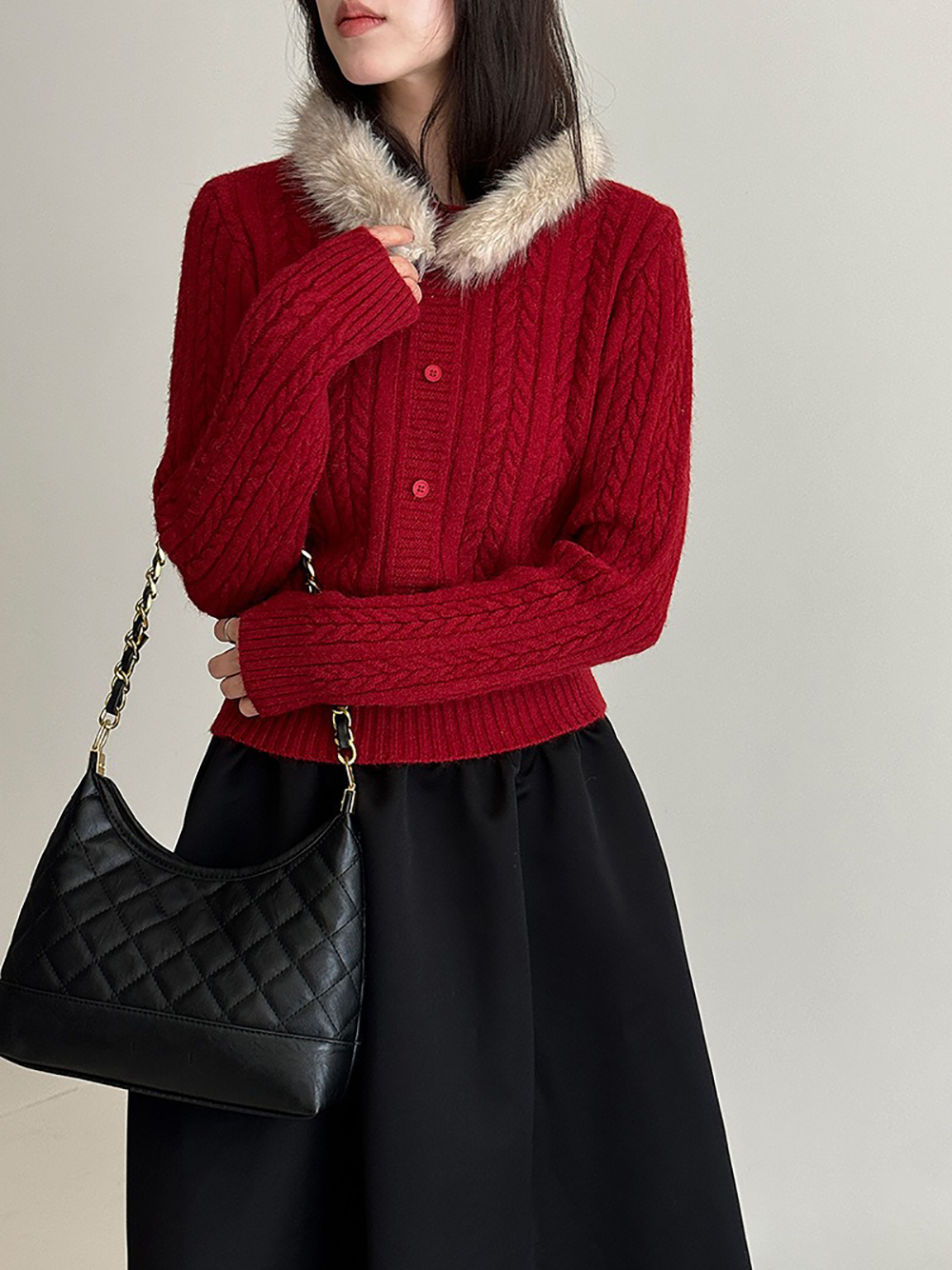 氛圍感毛領針織上衣