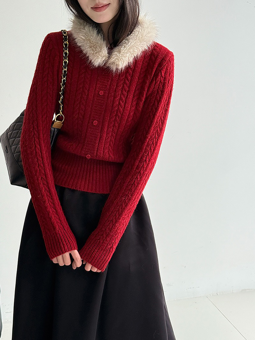 氛圍感毛領針織上衣