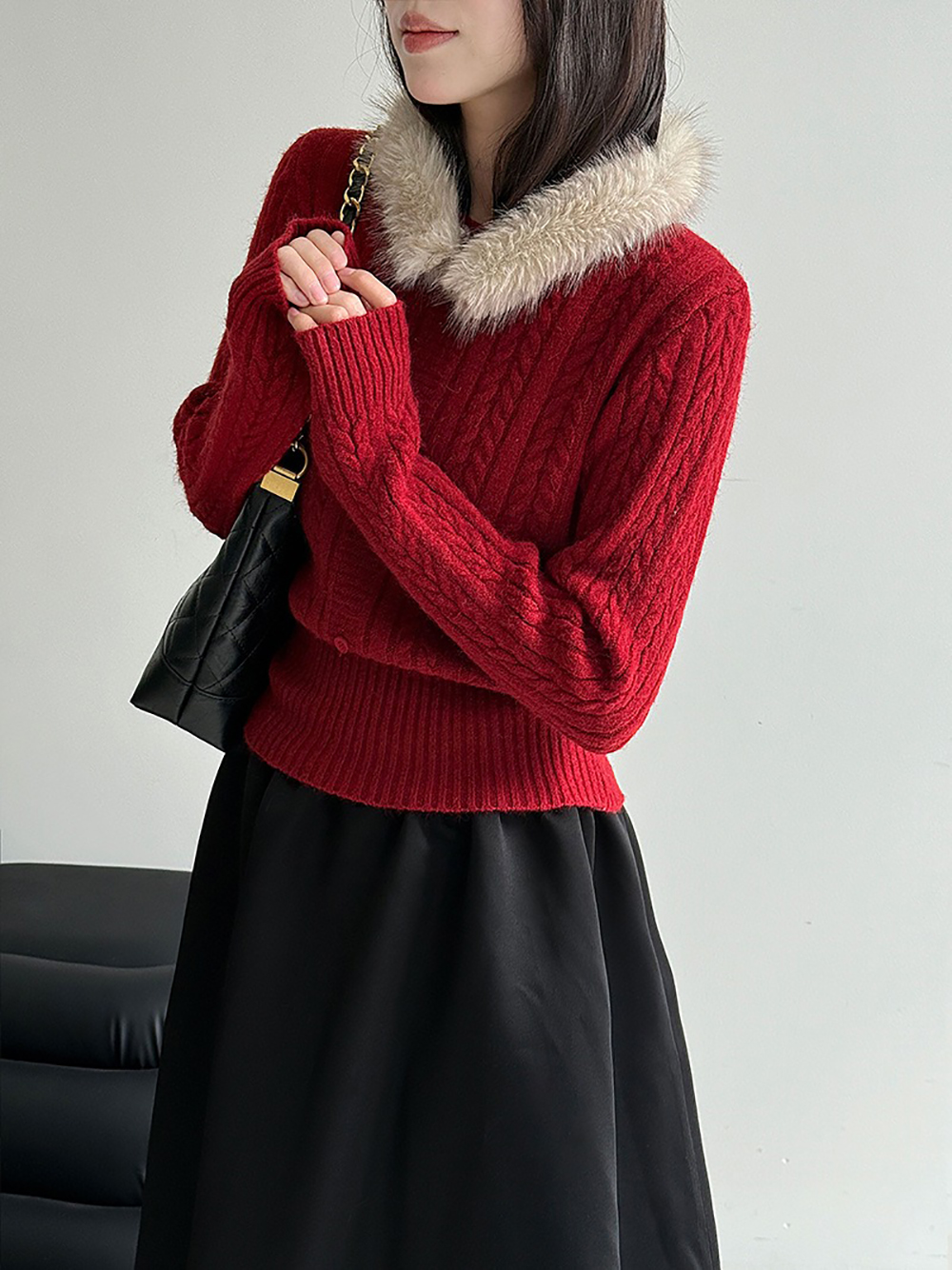 氛圍感毛領針織上衣