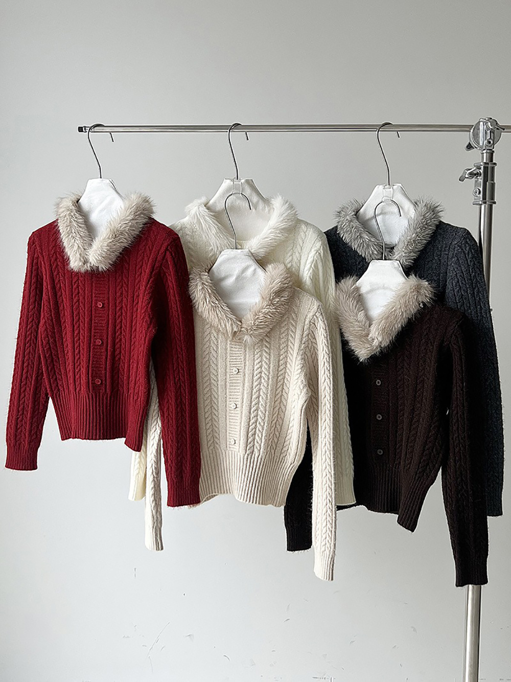 氛圍感毛領針織上衣