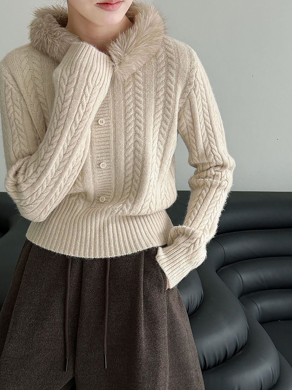 氛圍感毛領針織上衣