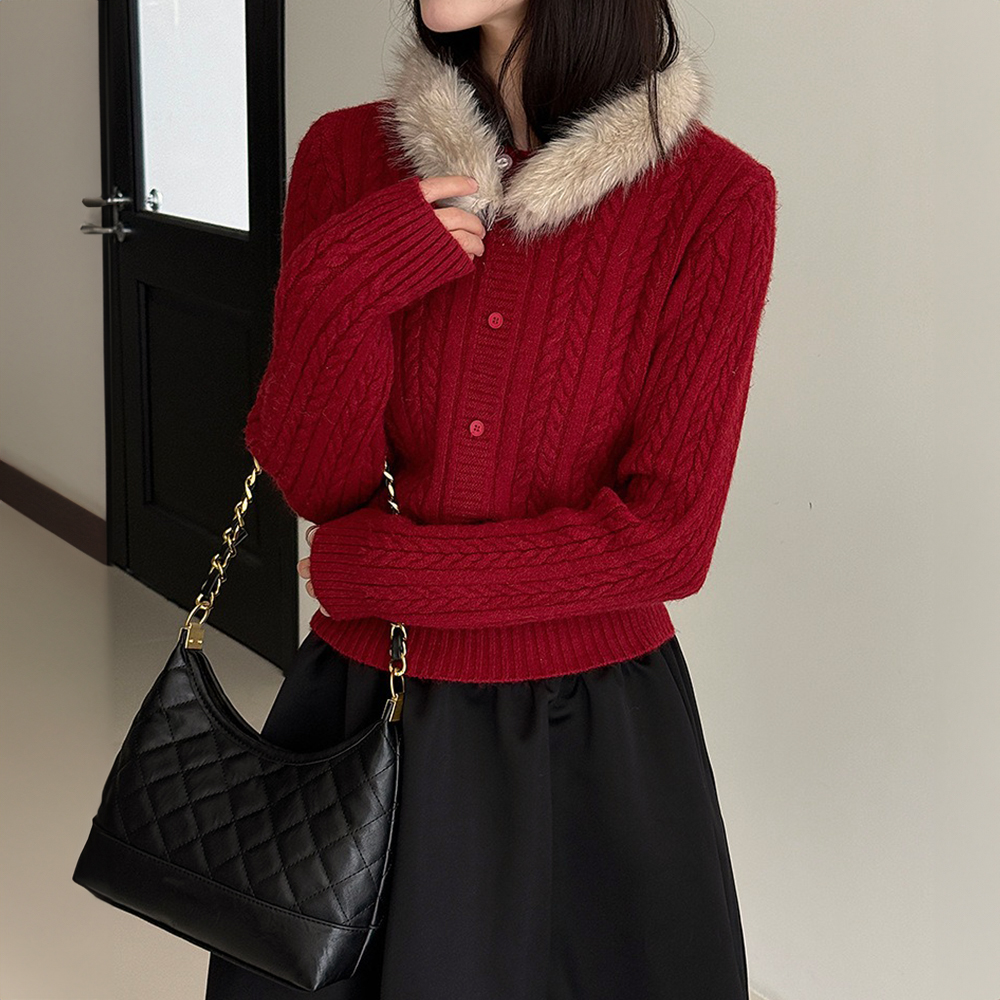 氛圍感毛領針織上衣