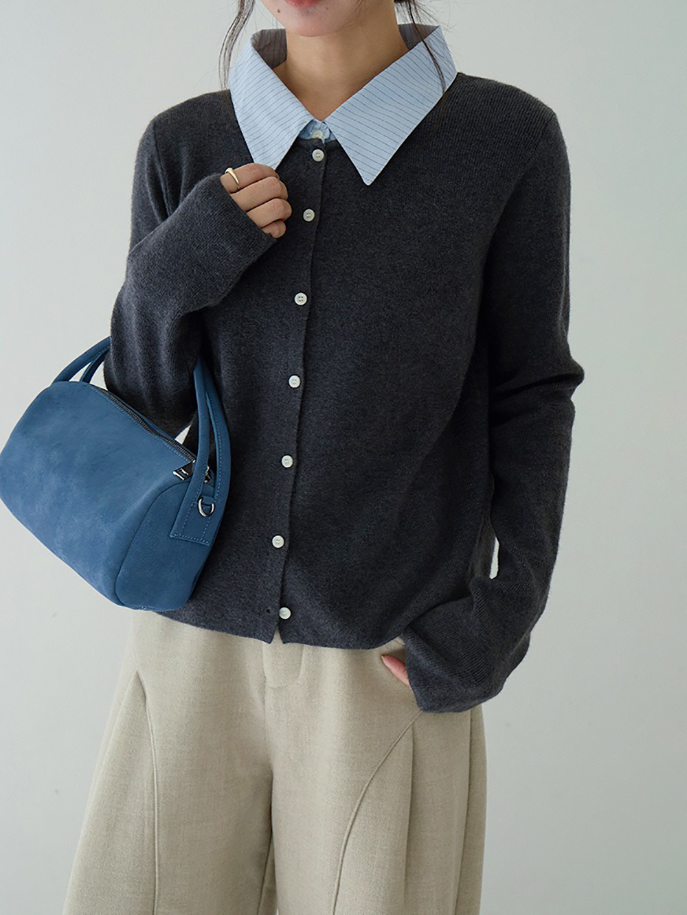 拼接假兩件針織上衣