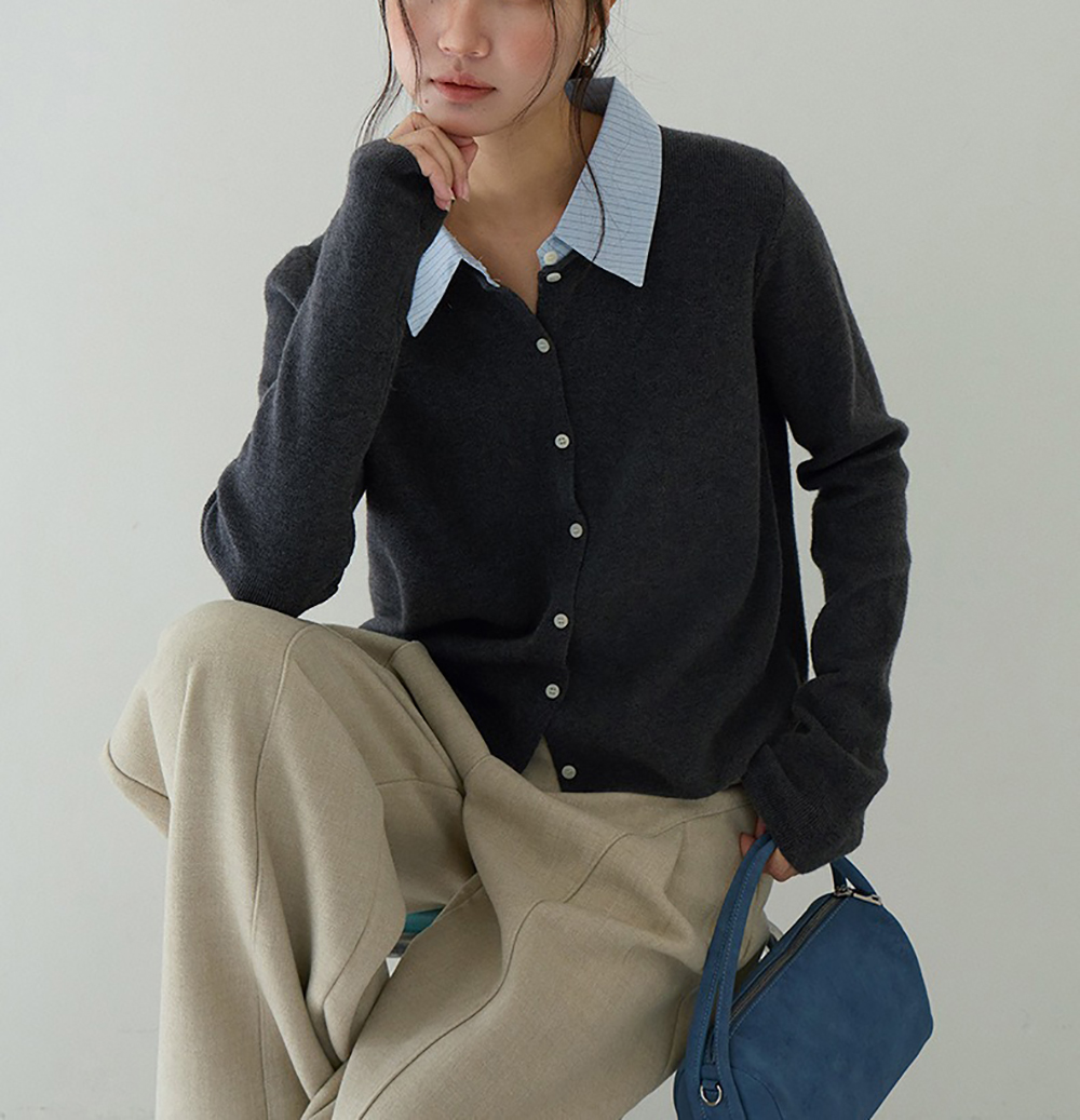 拼接假兩件針織上衣