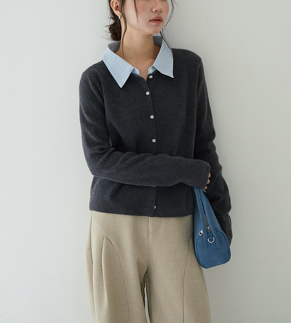 拼接假兩件針織上衣