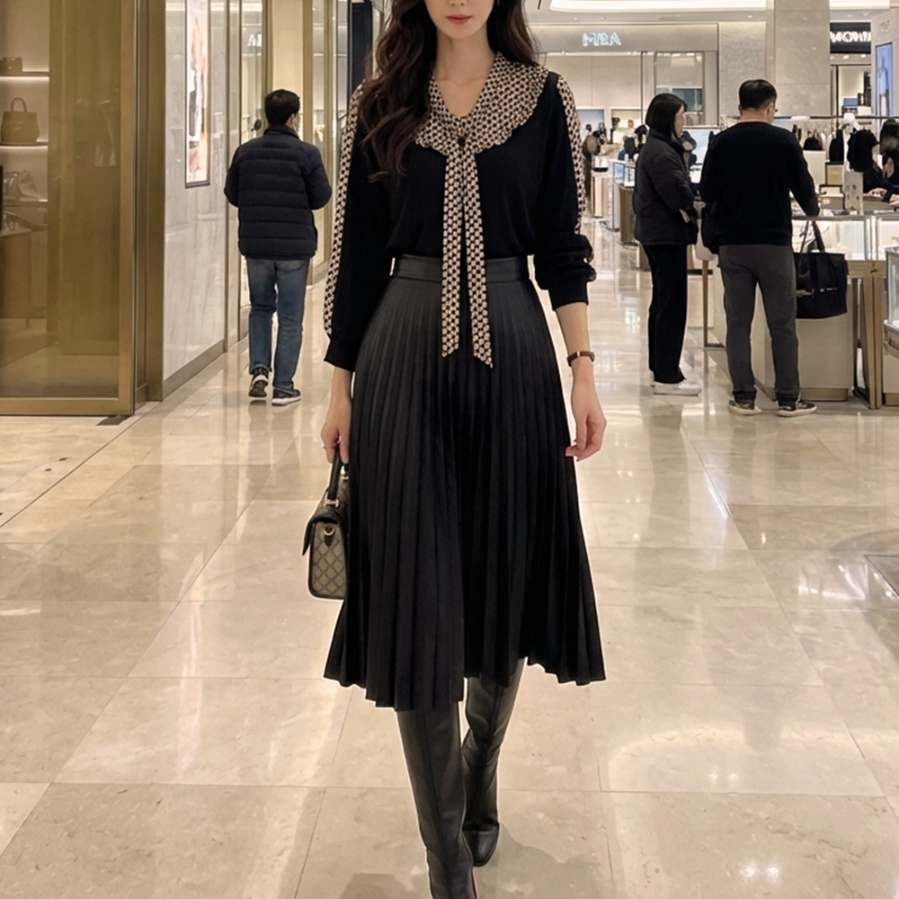 幾何拼接荷葉領上衣