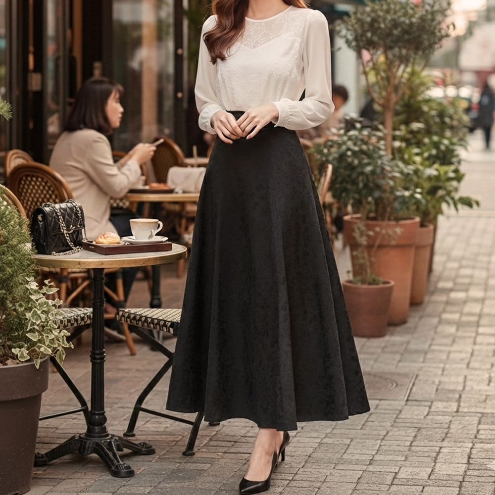 復古緹花大擺A字長裙