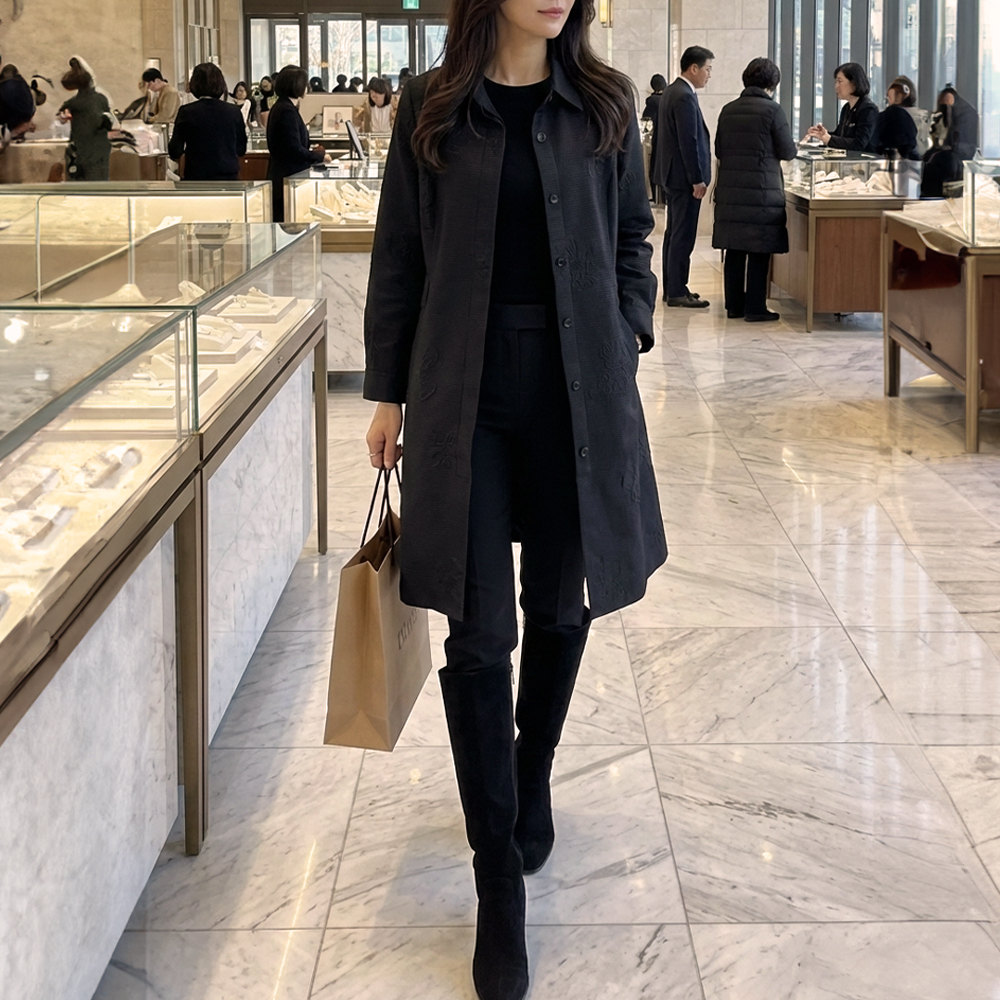 立體浮雕花卉長版外套