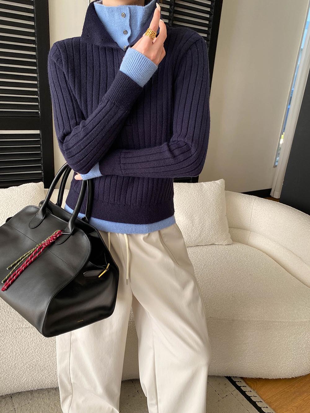 假兩件修身針織上衣,evaviva,4N-ZA9163,假兩件修身針織上衣,領500,999免運