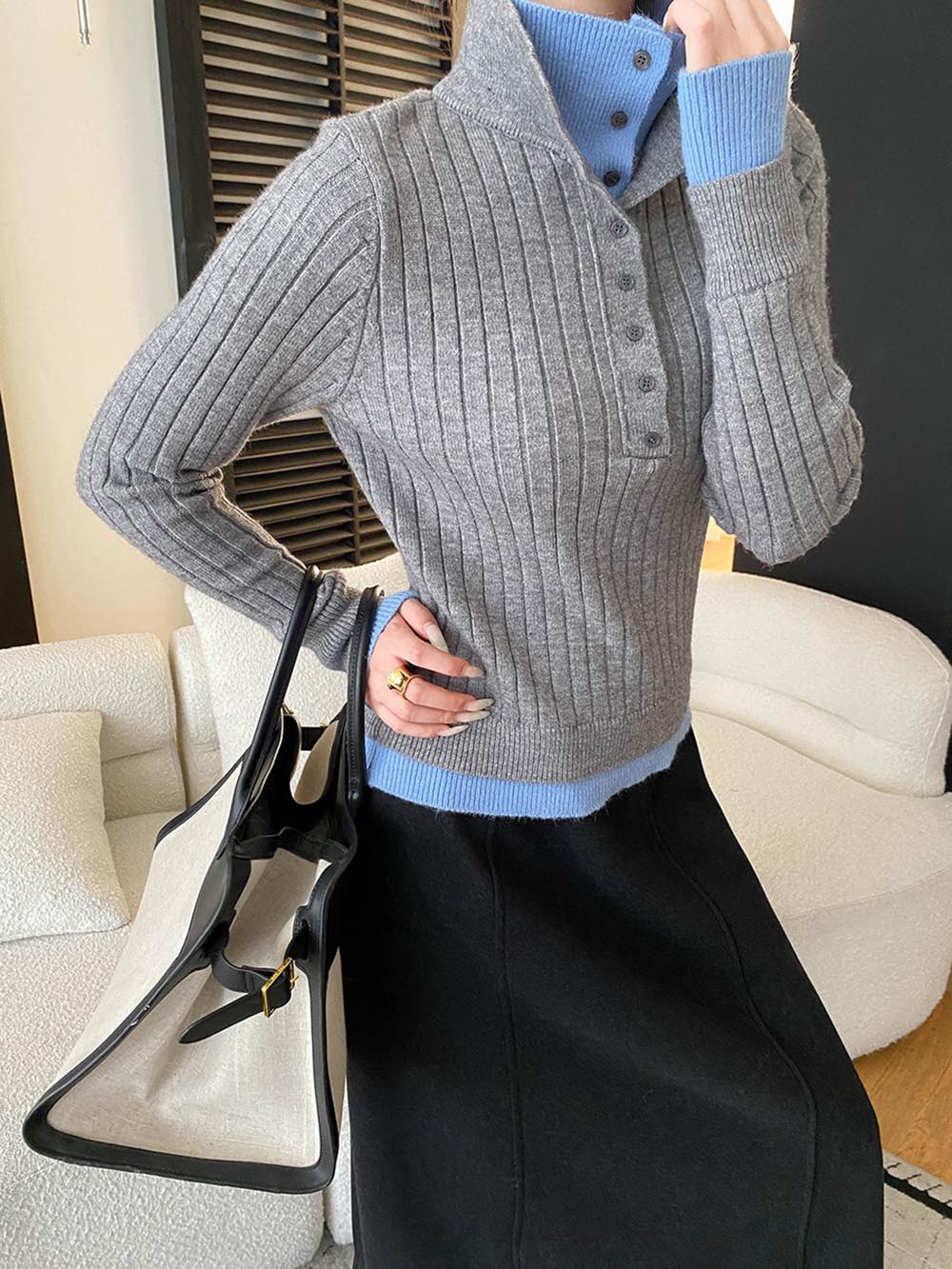 假兩件修身針織上衣,evaviva,4N-ZA9163,假兩件修身針織上衣,領500,999免運