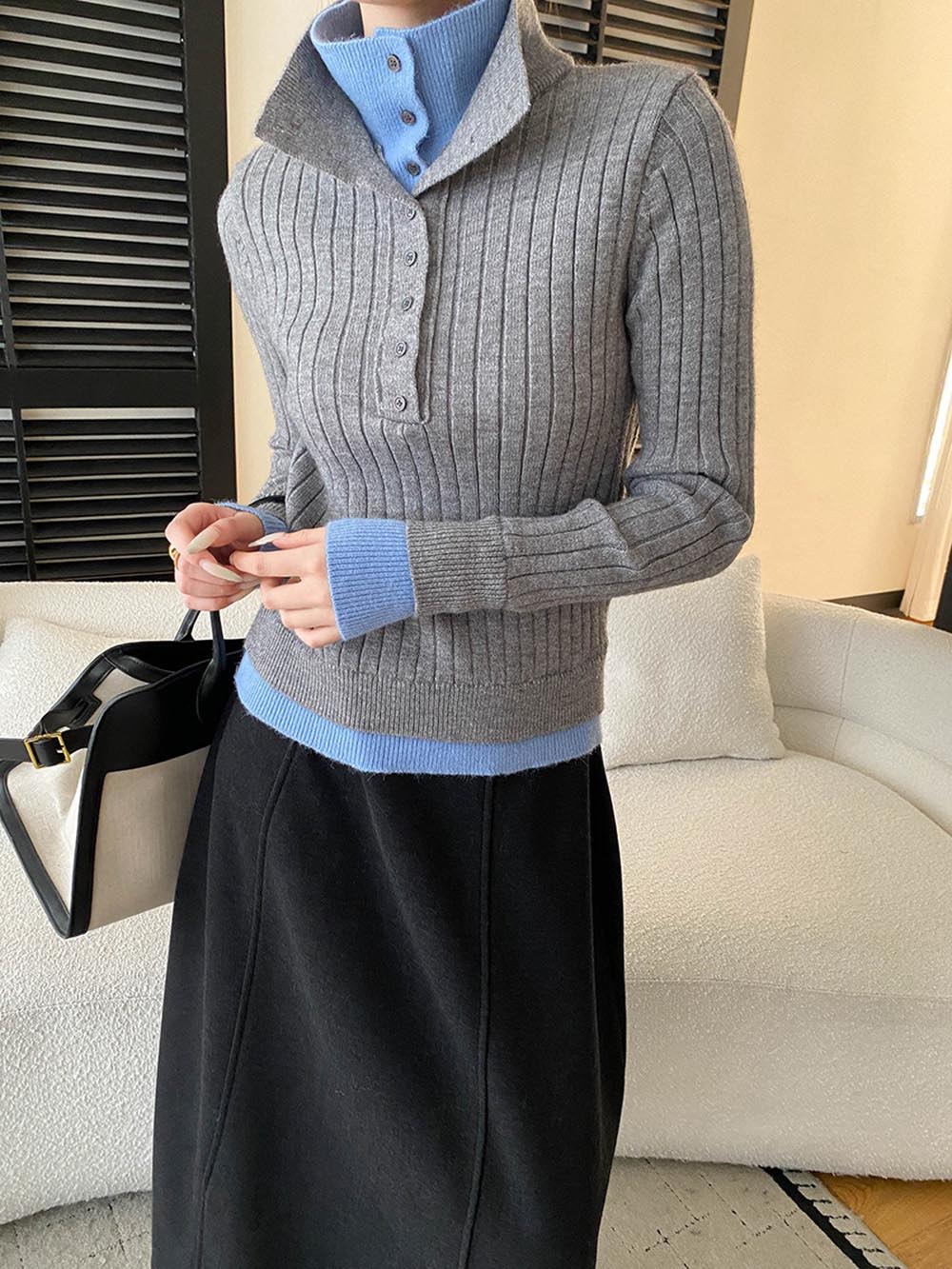 假兩件修身針織上衣,evaviva,4N-ZA9163,假兩件修身針織上衣,領500,999免運