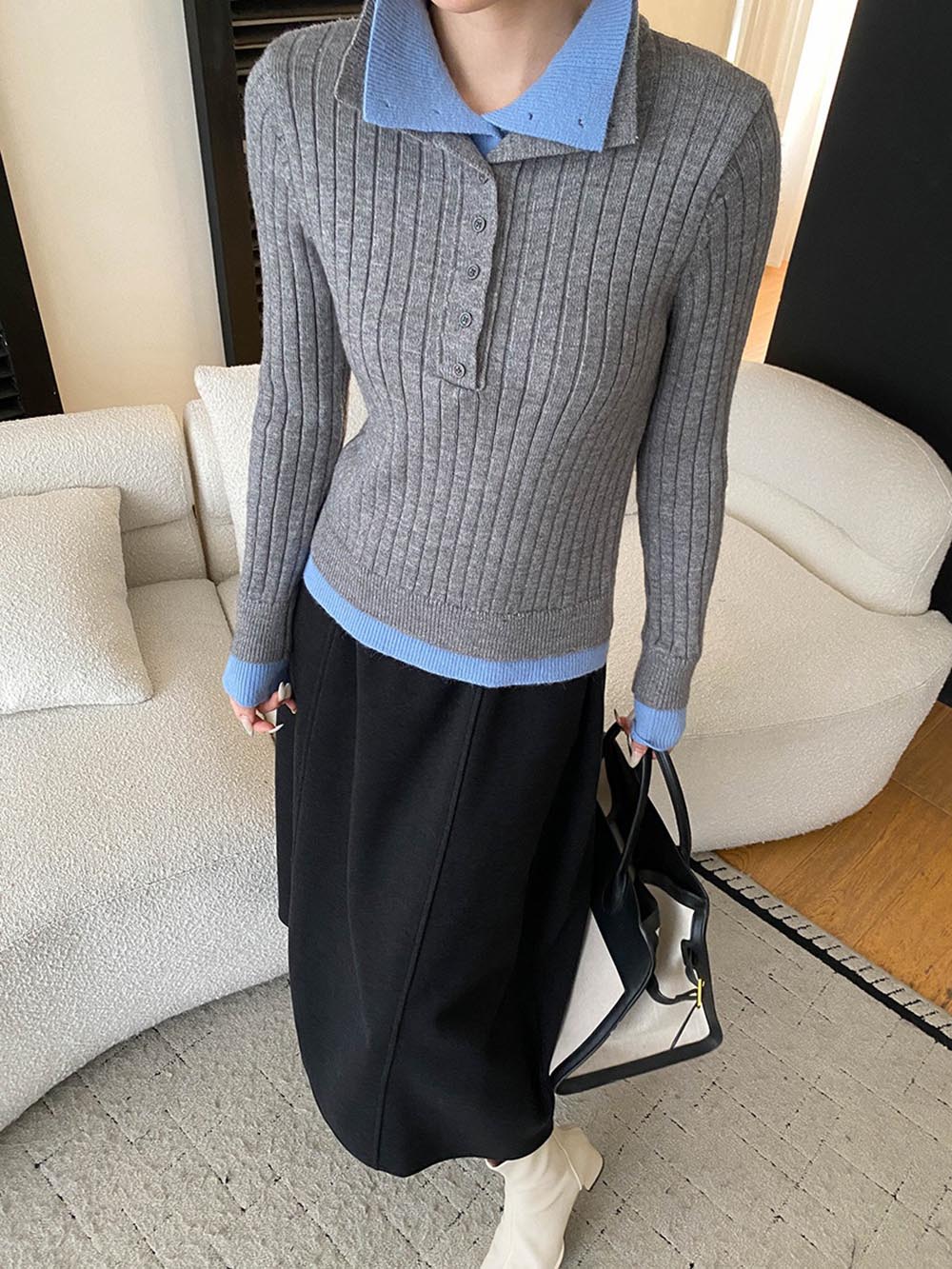 假兩件修身針織上衣,evaviva,4N-ZA9163,假兩件修身針織上衣,領500,999免運