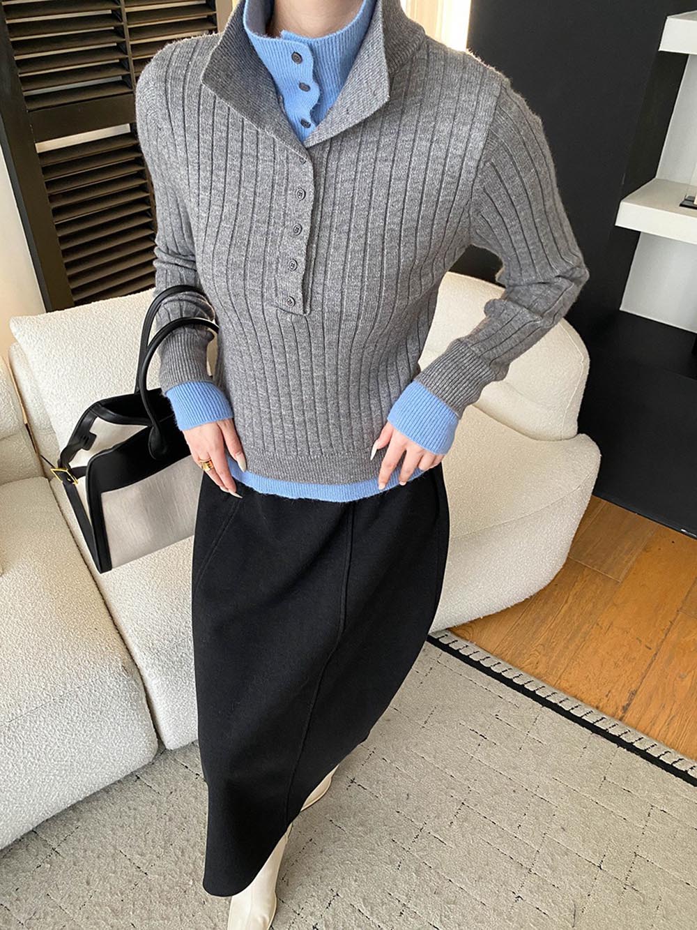 假兩件修身針織上衣,evaviva,4N-ZA9163,假兩件修身針織上衣,領500,999免運