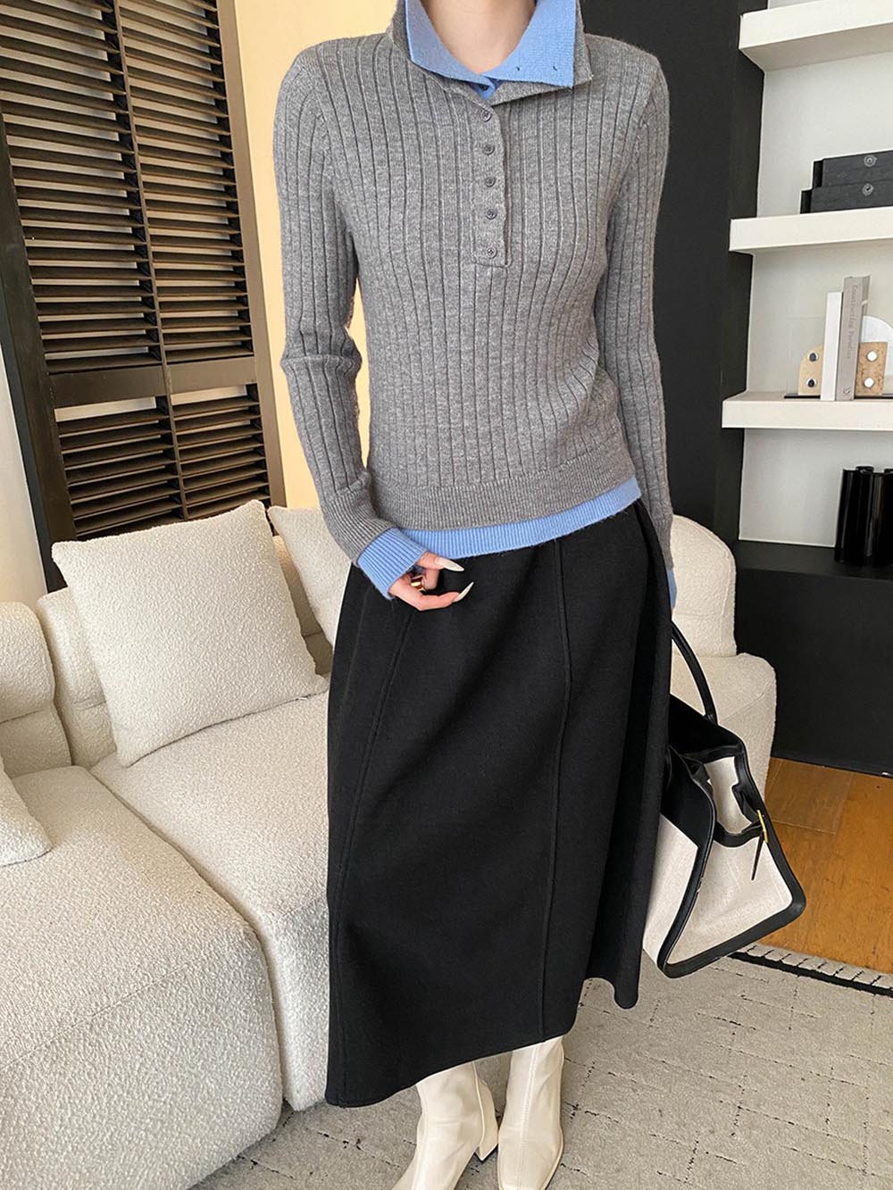 假兩件修身針織上衣,evaviva,4N-ZA9163,假兩件修身針織上衣,領500,999免運