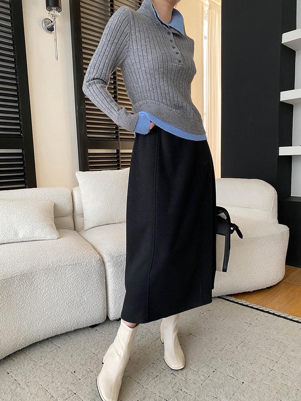 假兩件修身針織上衣,evaviva,4N-ZA9163,假兩件修身針織上衣,領500,999免運