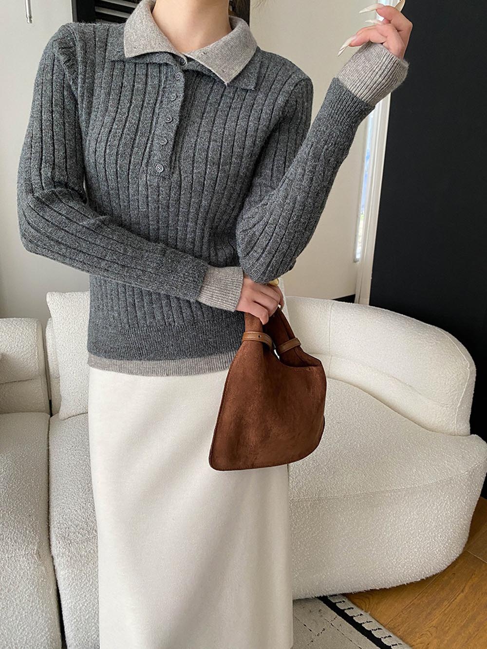 假兩件修身針織上衣,evaviva,4N-ZA9163,假兩件修身針織上衣,領500,999免運