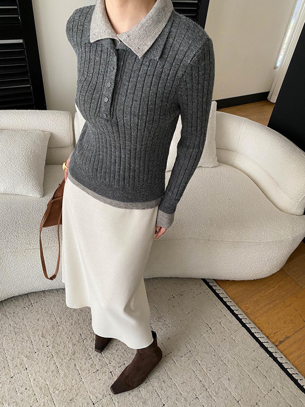 假兩件修身針織上衣,evaviva,4N-ZA9163,假兩件修身針織上衣,領500,999免運