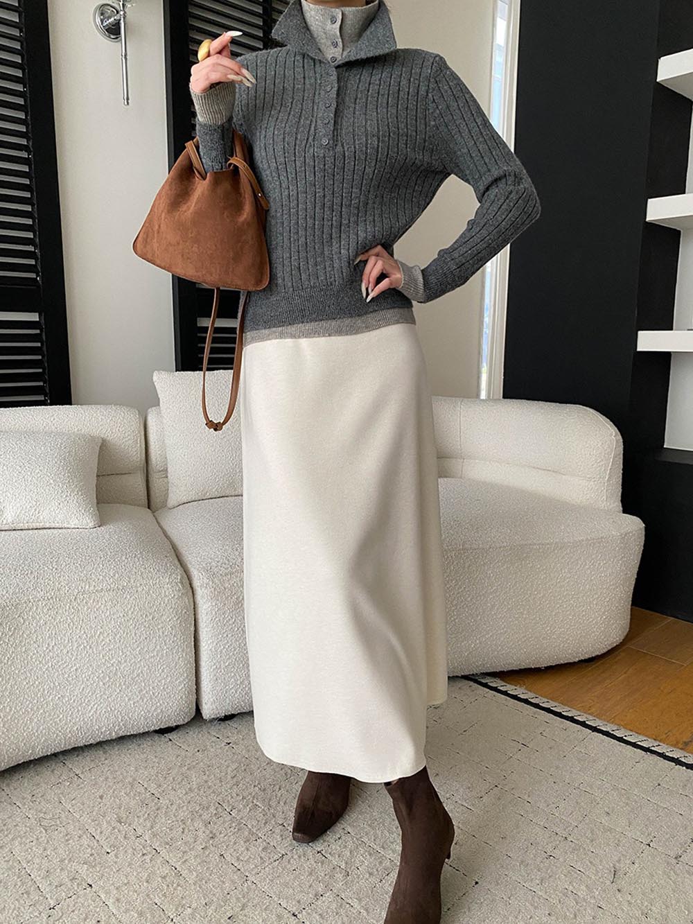 假兩件修身針織上衣,evaviva,4N-ZA9163,假兩件修身針織上衣,領500,999免運