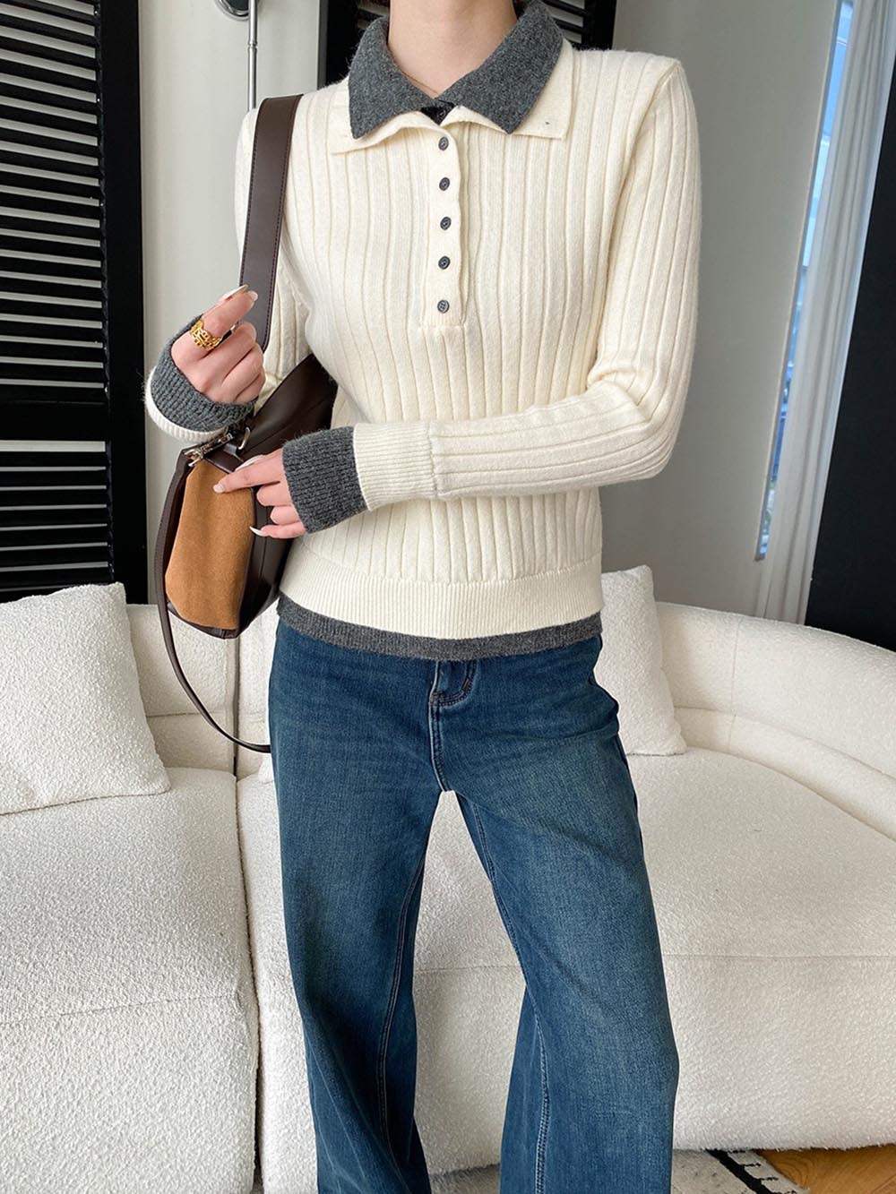 假兩件修身針織上衣,evaviva,4N-ZA9163,假兩件修身針織上衣,領500,999免運