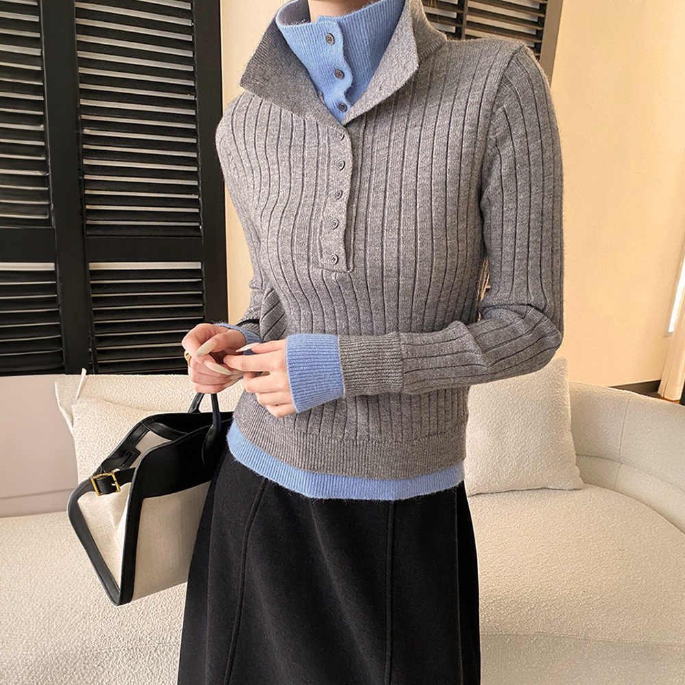 假兩件修身針織上衣