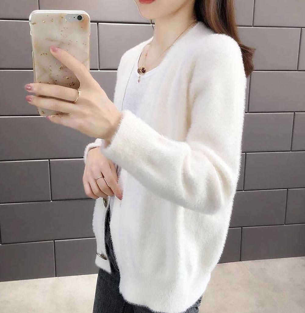 仿水貂絨V領針織外套,evaviva,8C-GB7306,仿水貂絨V領針織外套,領500,999免運