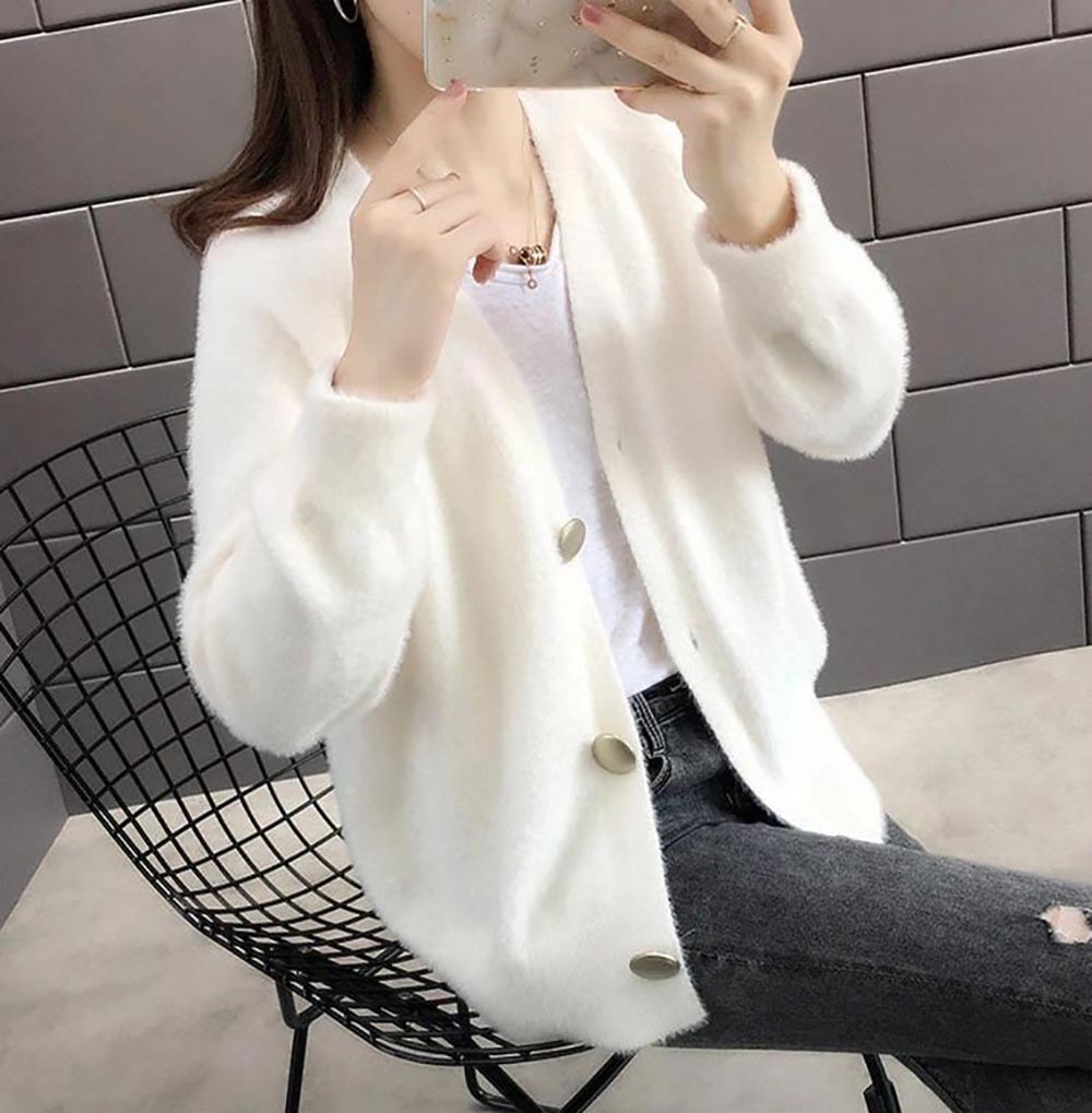 仿水貂絨V領針織外套,evaviva,8C-GB7306,仿水貂絨V領針織外套,領500,999免運