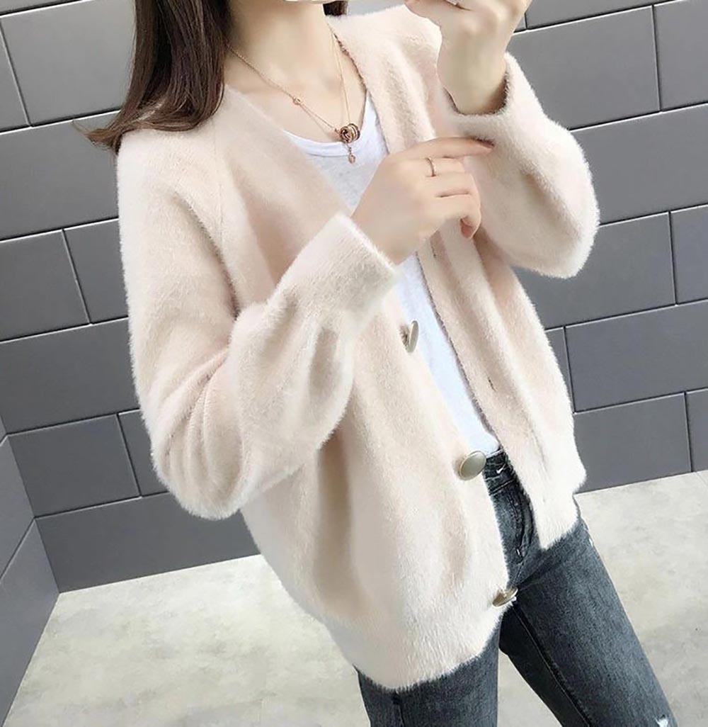 仿水貂絨V領針織外套,evaviva,8C-GB7306,仿水貂絨V領針織外套,領500,999免運