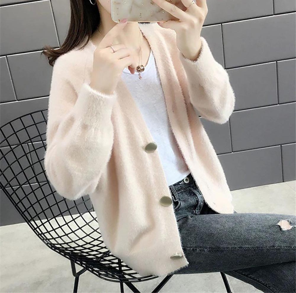 仿水貂絨V領針織外套,evaviva,8C-GB7306,仿水貂絨V領針織外套,領500,999免運