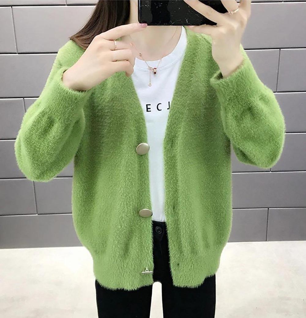 仿水貂絨V領針織外套,evaviva,8C-GB7306,仿水貂絨V領針織外套,領500,999免運