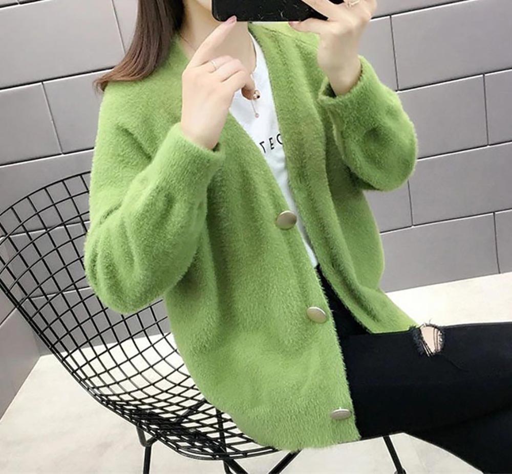 仿水貂絨V領針織外套,evaviva,8C-GB7306,仿水貂絨V領針織外套,領500,999免運