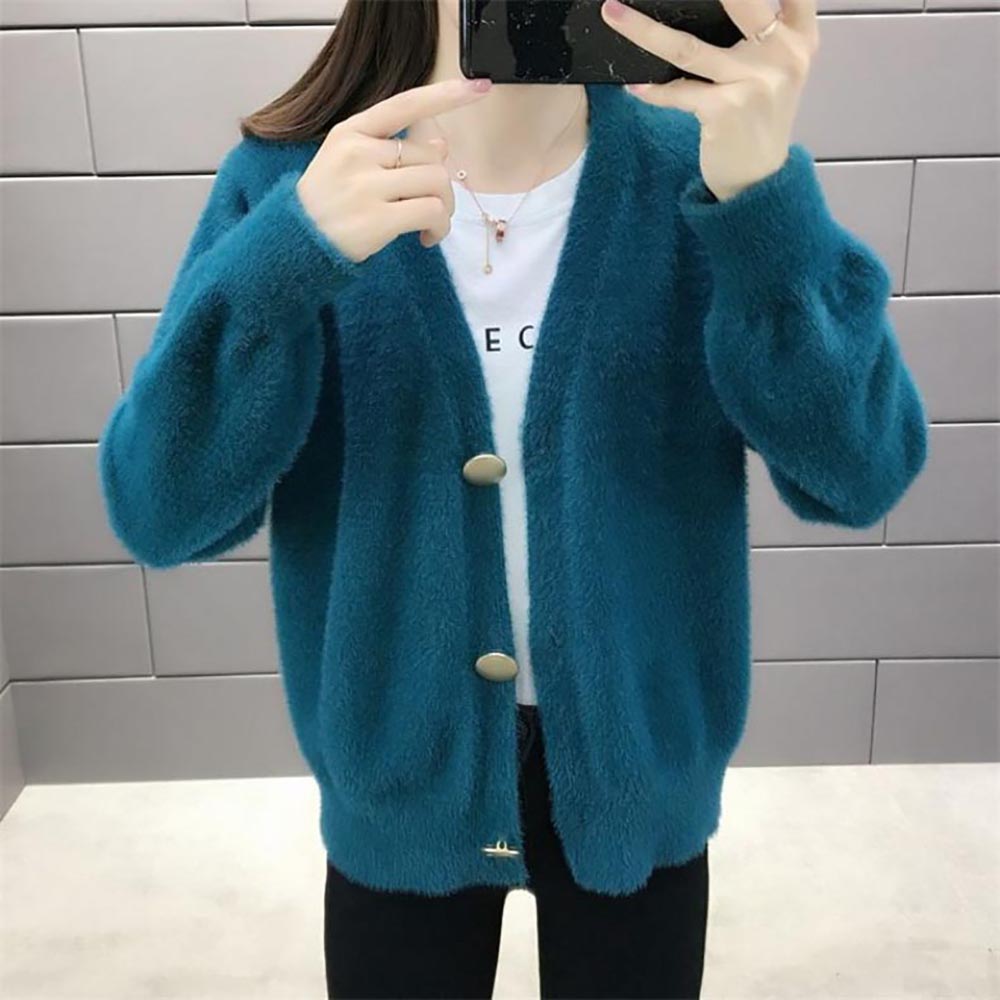 仿水貂絨V領針織外套,evaviva,8C-GB7306,仿水貂絨V領針織外套,領500,999免運