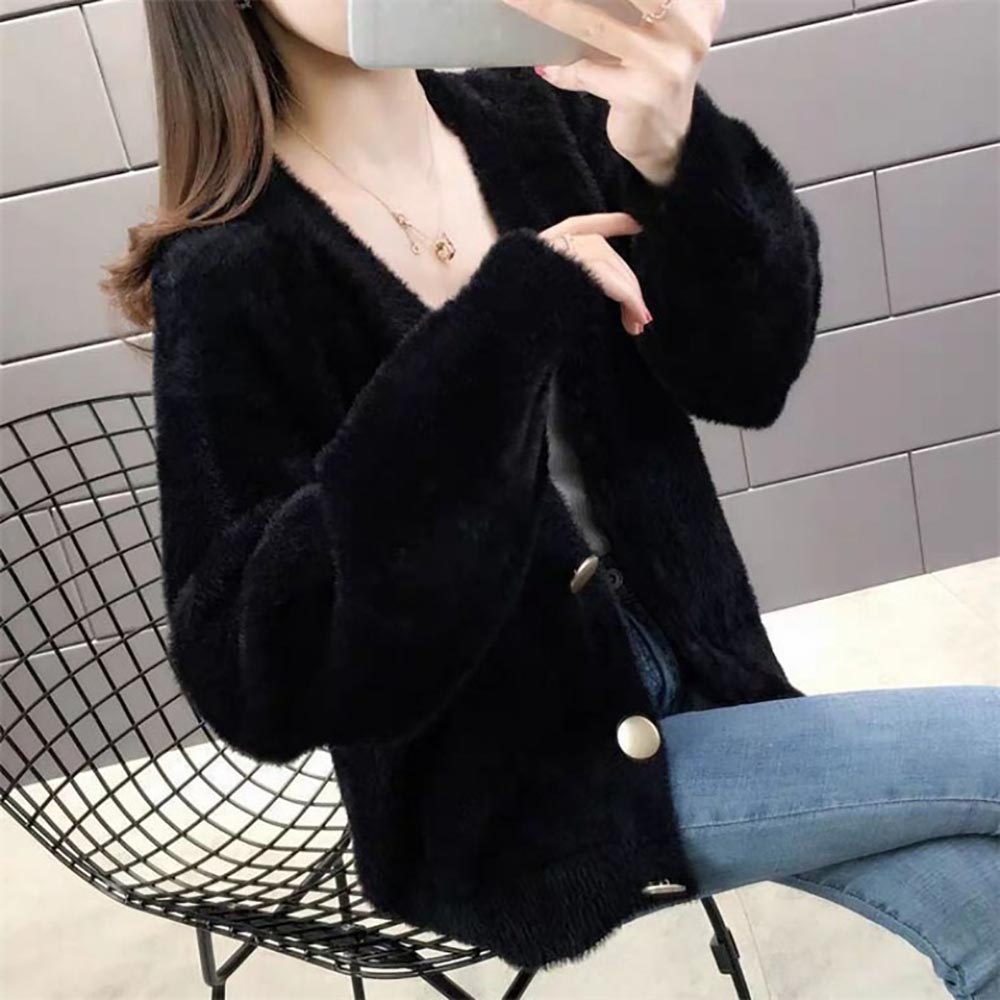 仿水貂絨V領針織外套,evaviva,8C-GB7306,仿水貂絨V領針織外套,領500,999免運