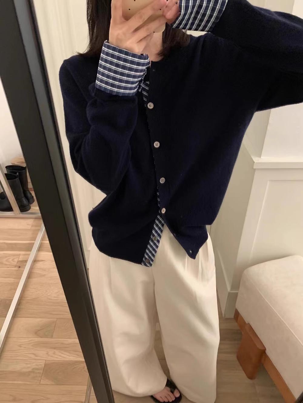 格紋拼接設計針織外套,evaviva,8C-GN7303,格紋拼接設計針織外套,領500,999免運