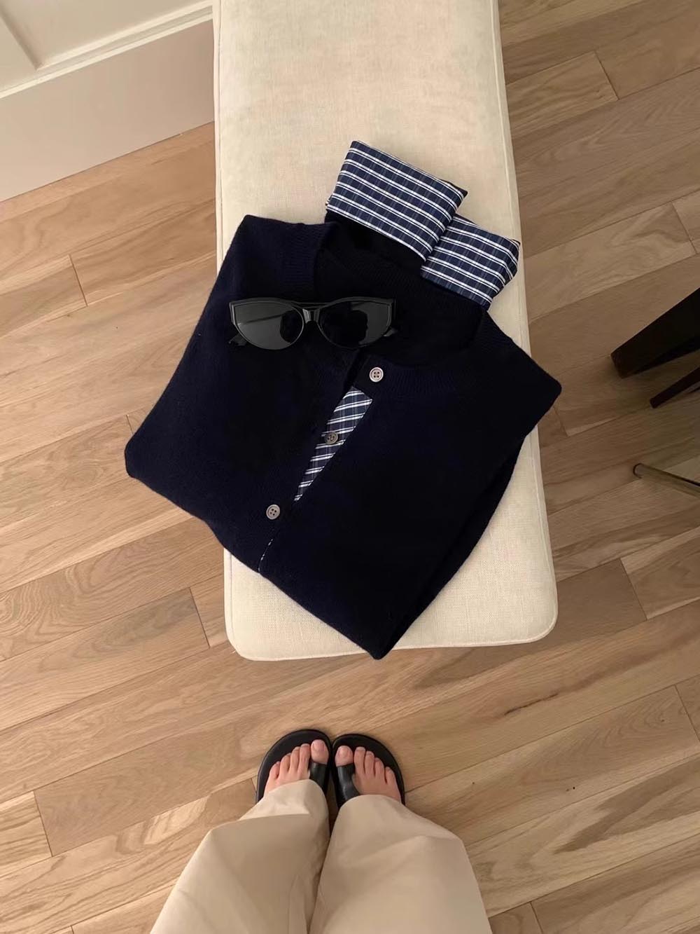 格紋拼接設計針織外套,evaviva,8C-GN7303,格紋拼接設計針織外套,領500,999免運